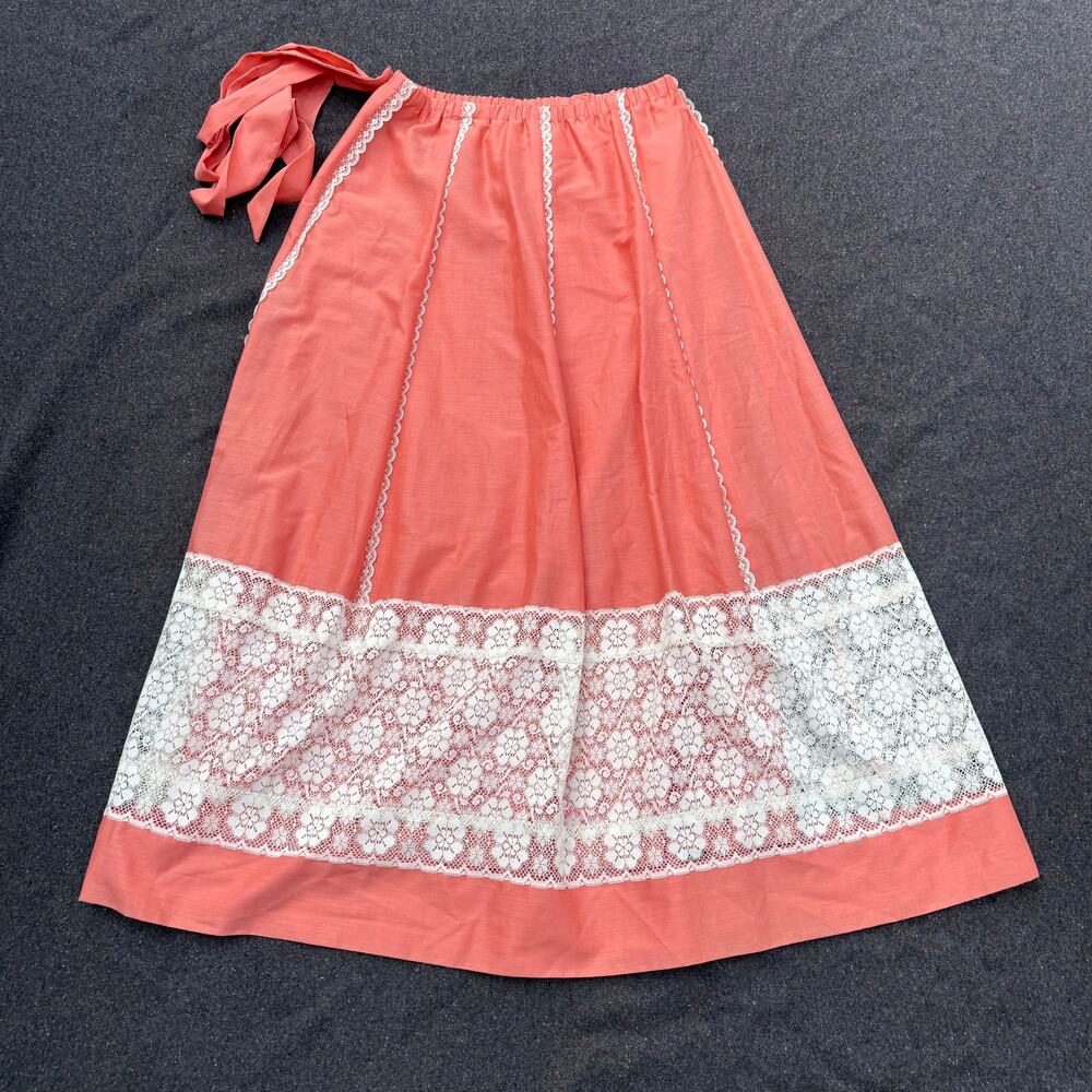 Women's Vintage 1970's Carefree Fashions Peach Lace Cottagecore Maxi Skirt Sz L